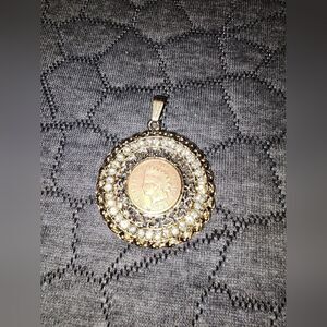 Vintage 1897 Gold Plated Native American Coin Pendant Only 2"